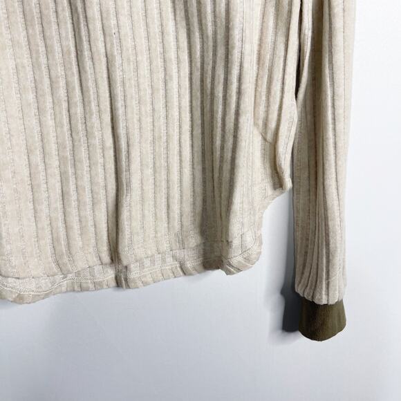 New Hem & Thread Large L Cream Cozy Ribbed Long Sleeve Henley Leopard Print Trim - Picture 4 of 10